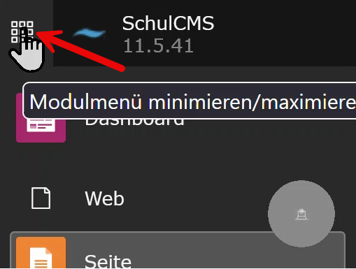 Menüpunkt zum Maximieren bzw. Minimieren der Seitenleiste